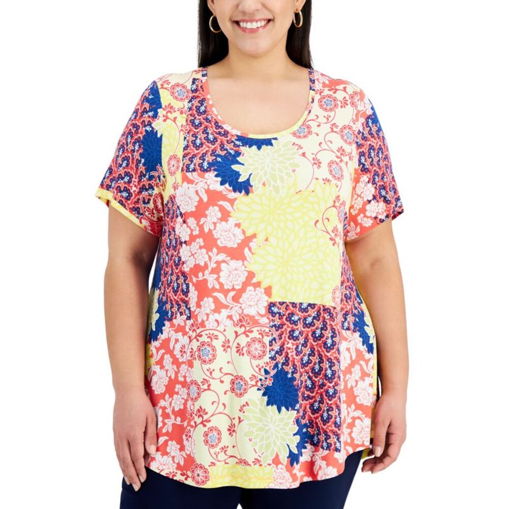JM Collection Plus Size Printed Short Sleeve Top